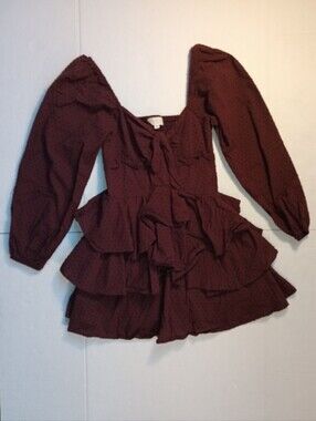 Altar'd State Burgundy Tiered Ruffle Mini Dress Size XS